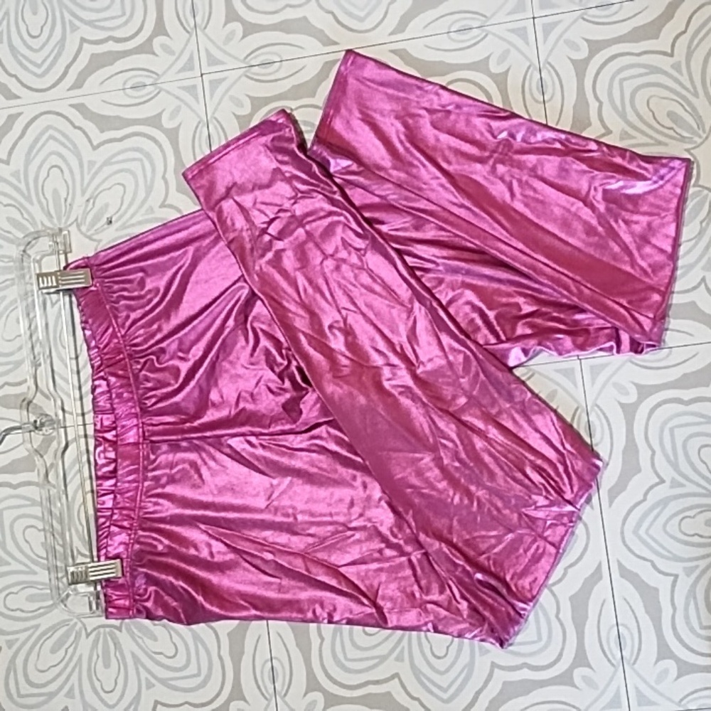Metallic Pink Spandex Leggings Dance Party Sz L Athletic Sports